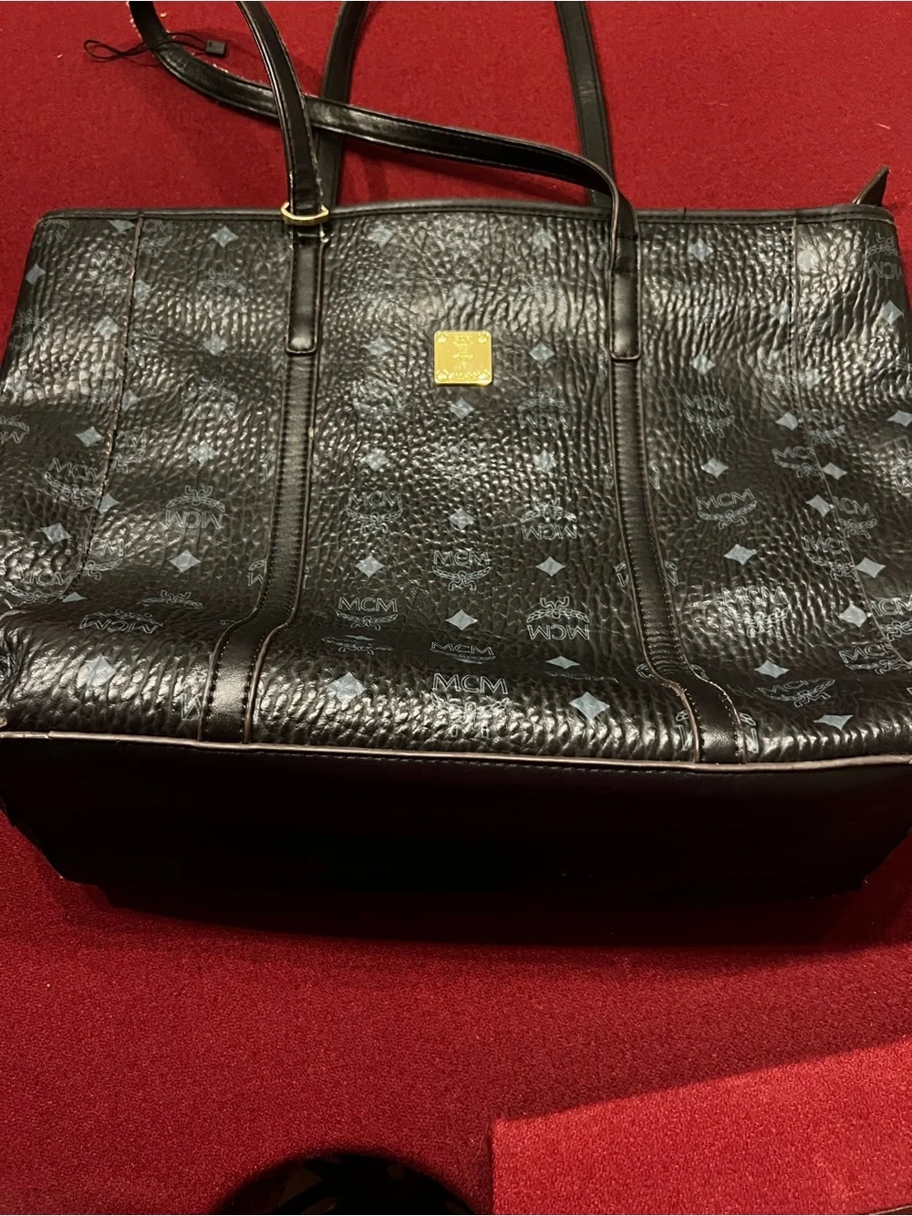 MCM Toni Top-Zip Shopper Medium Black Visetos Monogram Tote Bag